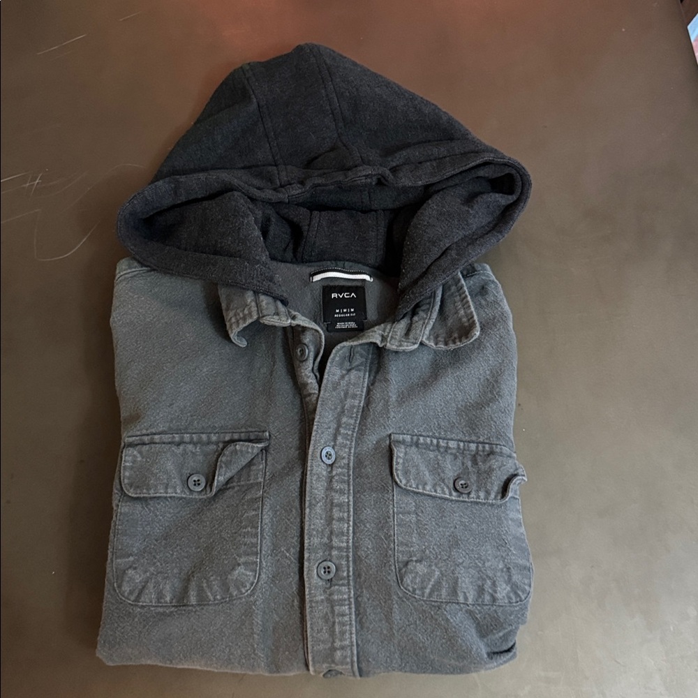 RVCA Men's Hooded Shirt Jacket in Charcoal - Picture 2 of 3